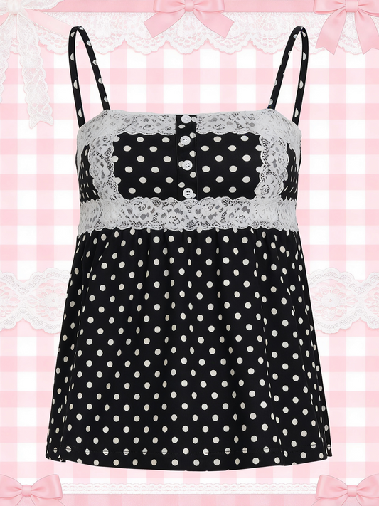 Bernadette polkadot lace patchwork cami top