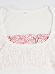 cutiekill-alicia-lace-sleeves-pink-plaid-patchwork-top-om0474