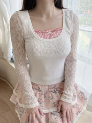cutiekill-alicia-lace-sleeves-pink-plaid-patchwork-top-om0474