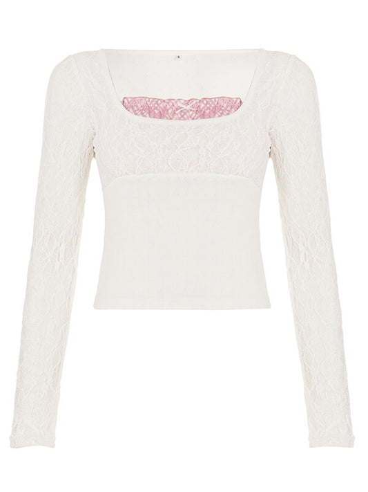 cutiekill-alicia-lace-sleeves-pink-plaid-patchwork-top-om0474