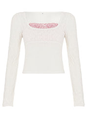 cutiekill-alicia-lace-sleeves-pink-plaid-patchwork-top-om0474