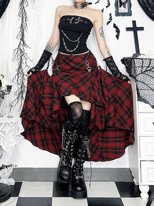 cutiekill-alternative-red-plaid-adjustable-buckle-skirt-ah0810