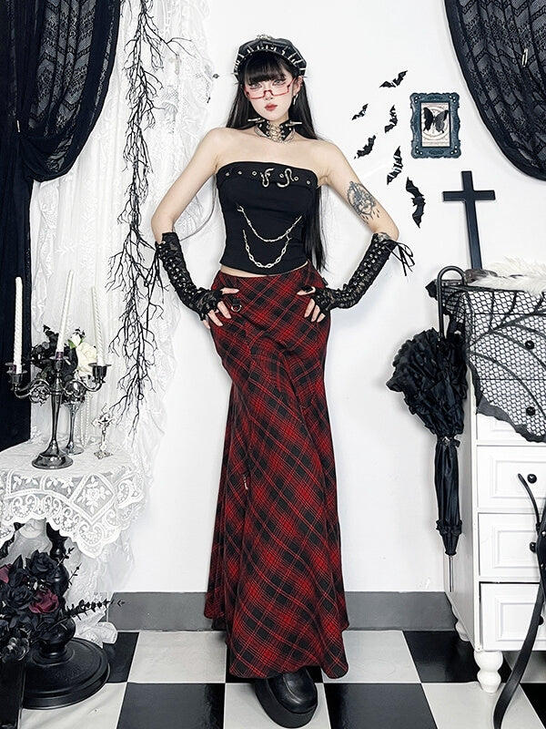 cutiekill-alternative-red-plaid-adjustable-buckle-skirt-ah0810