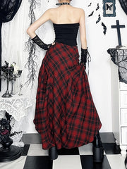 cutiekill-alternative-red-plaid-adjustable-buckle-skirt-ah0810
