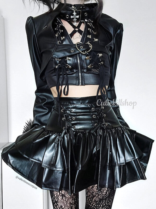 cutiekill-alternative-ribbon-leather-ruffled-skirt-om0048