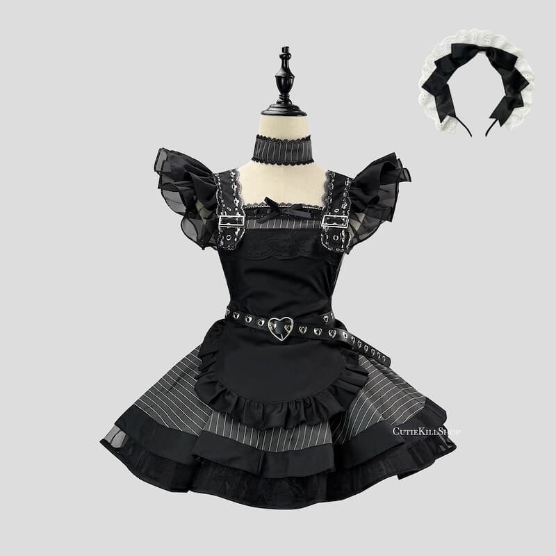 cutiekill-black-white-stripe-maid-dress-ah0908