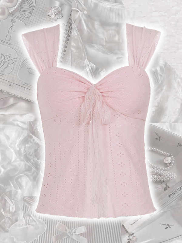 cutiekill-capucine-lace-bow-pointelle-pink-cami-top-om0504