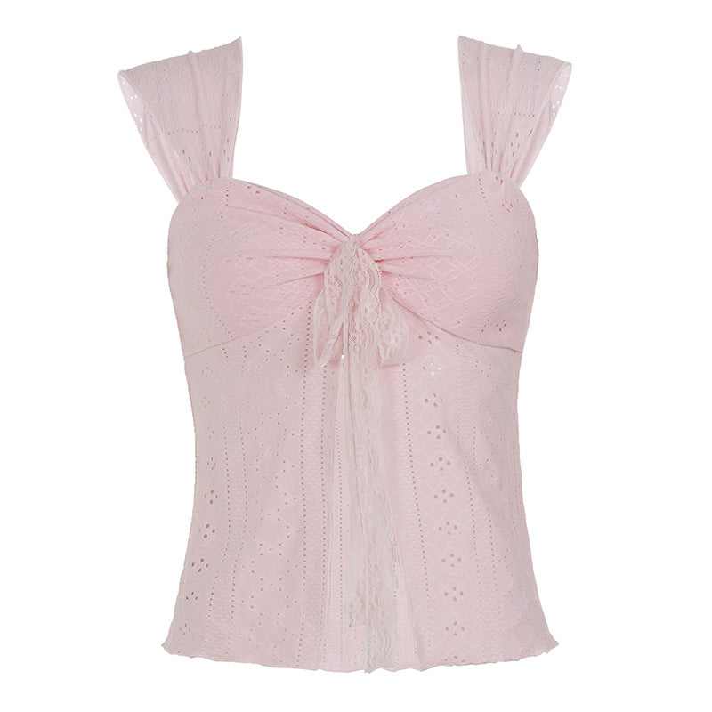cutiekill-capucine-lace-bow-pointelle-pink-cami-top-om0504