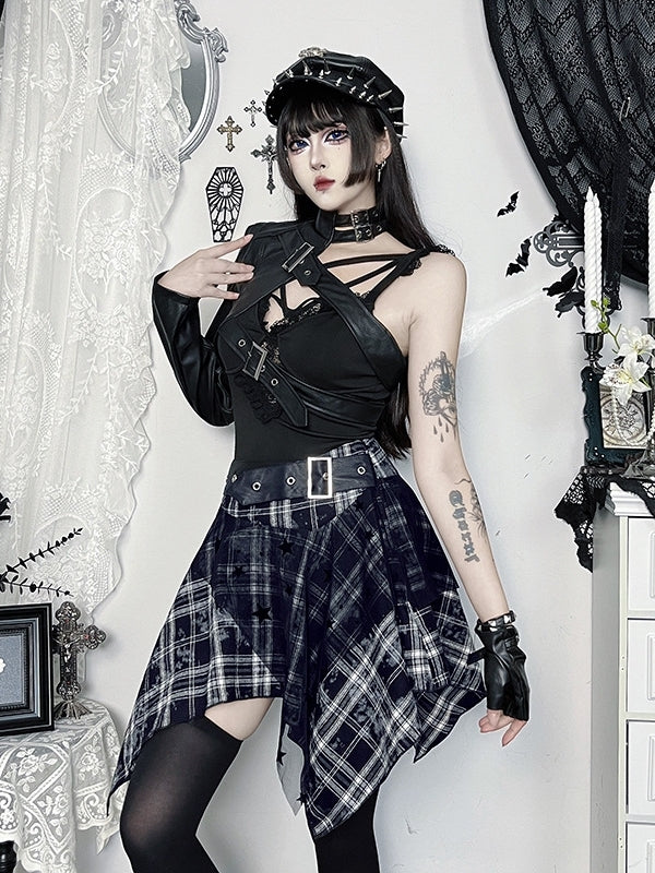 cutiekill-dark-punk-mesh-plaid-skirt-ah0906