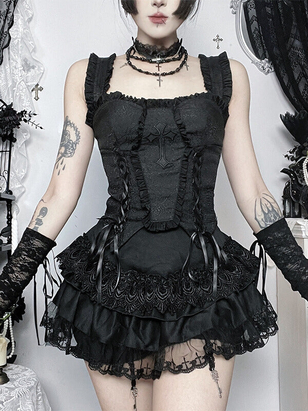 cutiekill-dark-spiderweb-jacquard-lace-up-cami-ah0903