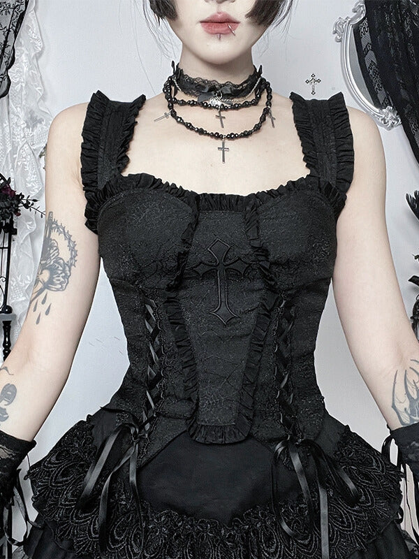 cutiekill-dark-spiderweb-jacquard-lace-up-cami-ah0903