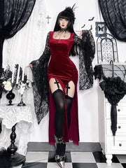 cutiekill-dark-witch-lace-sleeves-high-slit-dress-ah0868