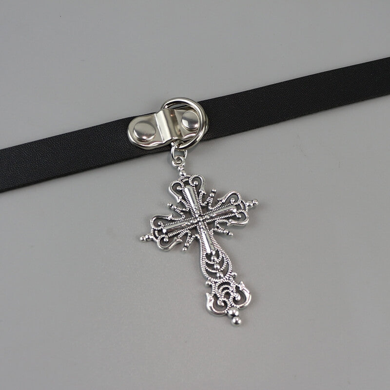 cutiekill-dark-y2k-cross-choker-necklace-ah0818