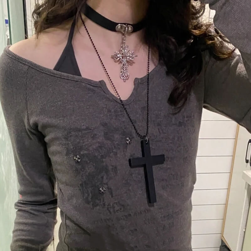 cutiekill-dark-y2k-cross-choker-necklace-ah0818