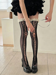 Darkness dream lace-up fishnet stockings