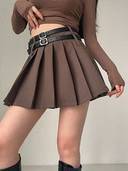 Double belts academia skirt