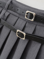 Double belts academia skirt