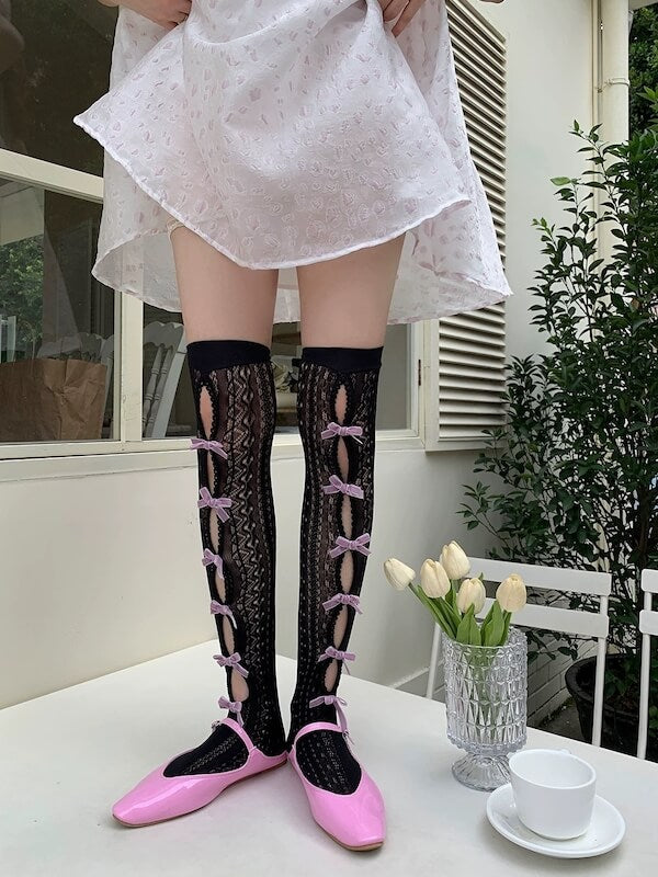 cutiekill-fairy-core-bow-hollow-out-lace-stockings-c0098