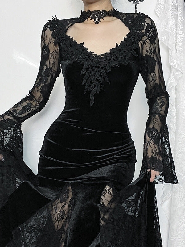 cutiekill-floral-lace-goth-doll-fishtail-dress-ah0589