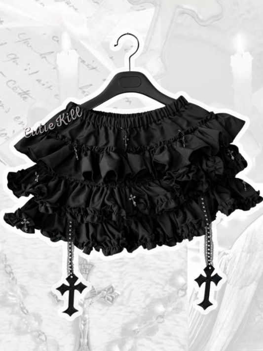 Girly doll ruffled cross bloomer skirt