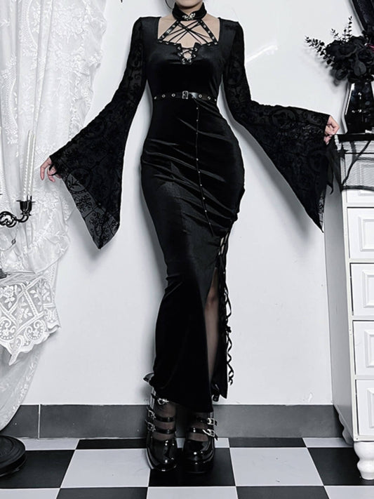 cutiekill-goth-belt-slit-dress-ah0537