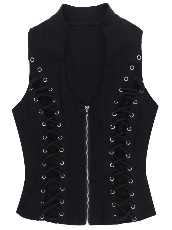 cutiekill-goth-lace-up-slim-fit-zip-vest-ah0823