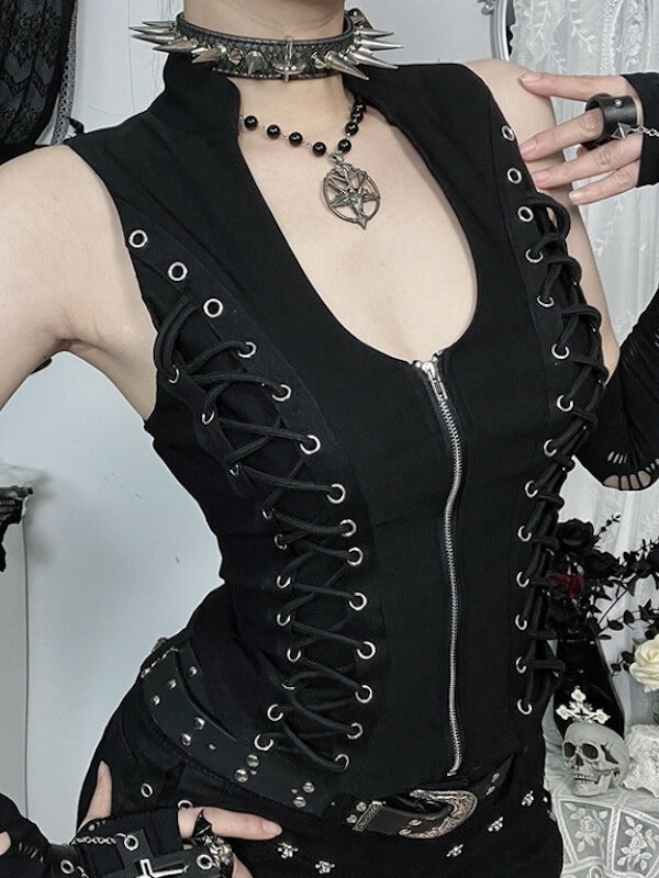 cutiekill-goth-lace-up-slim-fit-zip-vest-ah0823