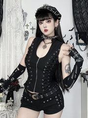 Goth lace-up slim fit zip vest