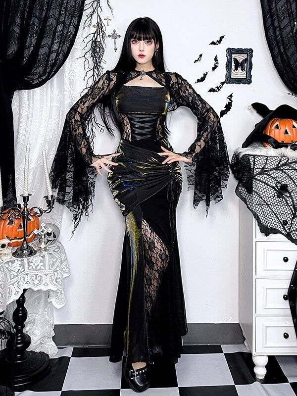 cutiekill-gothic-aesthetic-lace-up-fishtail-dress-ah0858