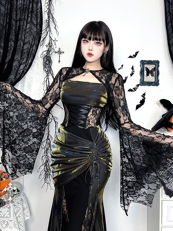 cutiekill-gothic-aesthetic-lace-up-fishtail-dress-ah0858