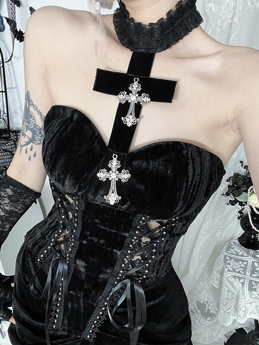 cutiekill-gothic-angelic-cross-ribbon-lace-halter-corset-ah0878