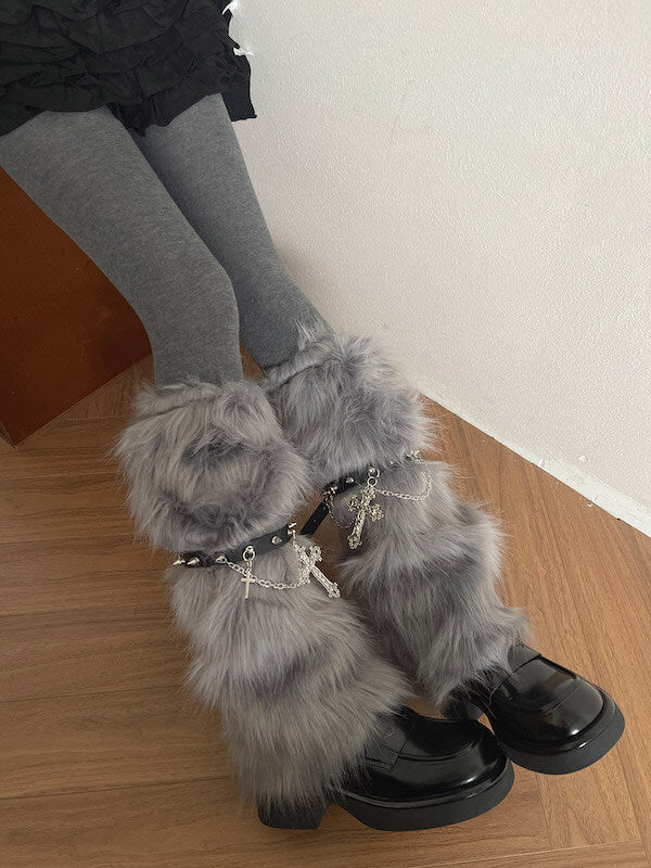 cutiekill-gothic-baroque-cross-studded-chain-furry-leg-warmers-c0505