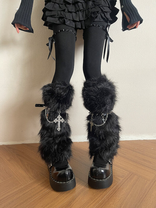 cutiekill-gothic-baroque-cross-studded-chain-furry-leg-warmers-c0505