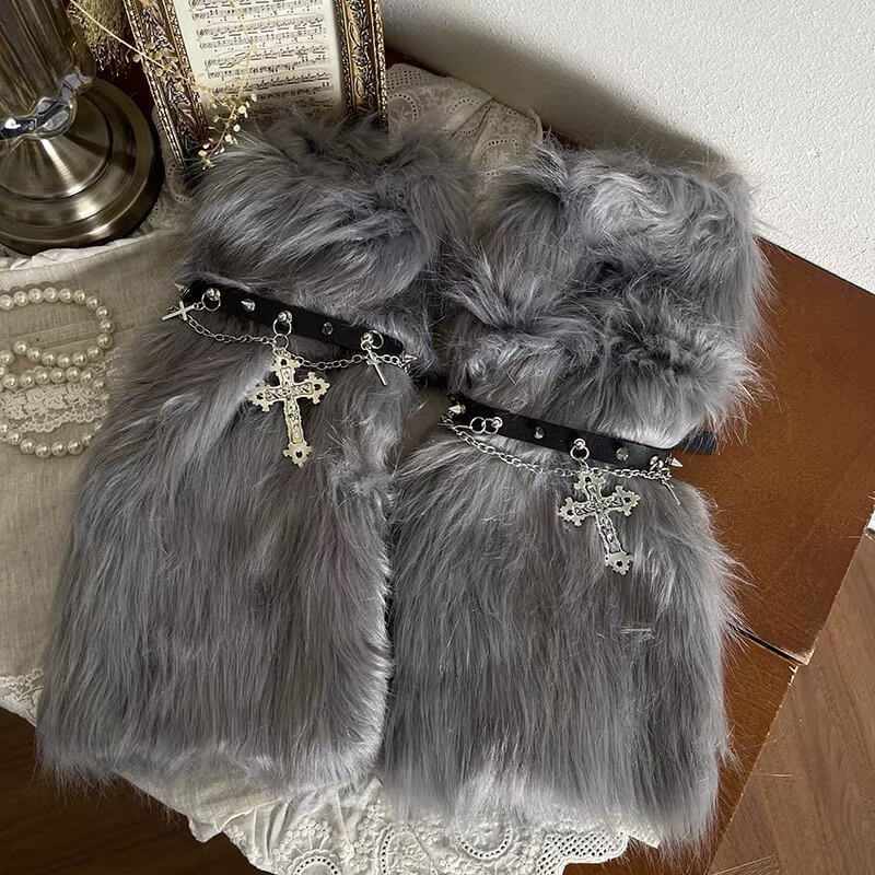 cutiekill-gothic-baroque-cross-studded-chain-furry-leg-warmers-c0505