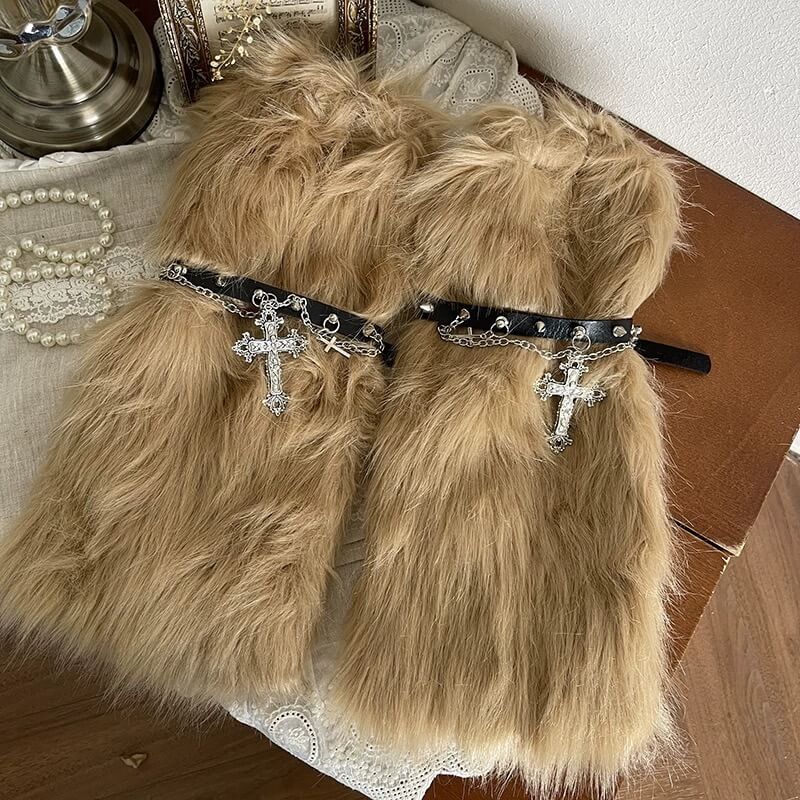 cutiekill-gothic-baroque-cross-studded-chain-furry-leg-warmers-c0505
