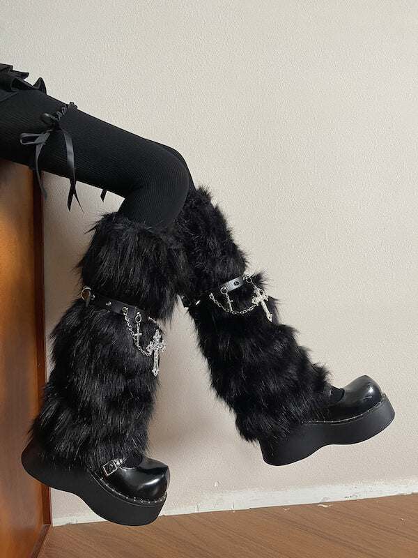 cutiekill-gothic-baroque-cross-studded-chain-furry-leg-warmers-c0505