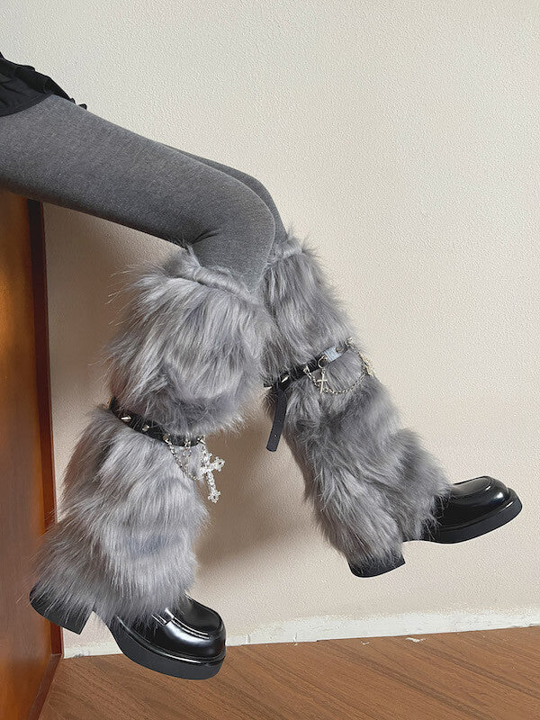 cutiekill-gothic-baroque-cross-studded-chain-furry-leg-warmers-c0505