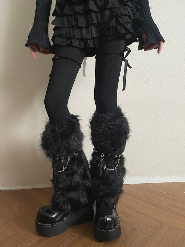 cutiekill-gothic-baroque-cross-studded-chain-furry-leg-warmers-c0505