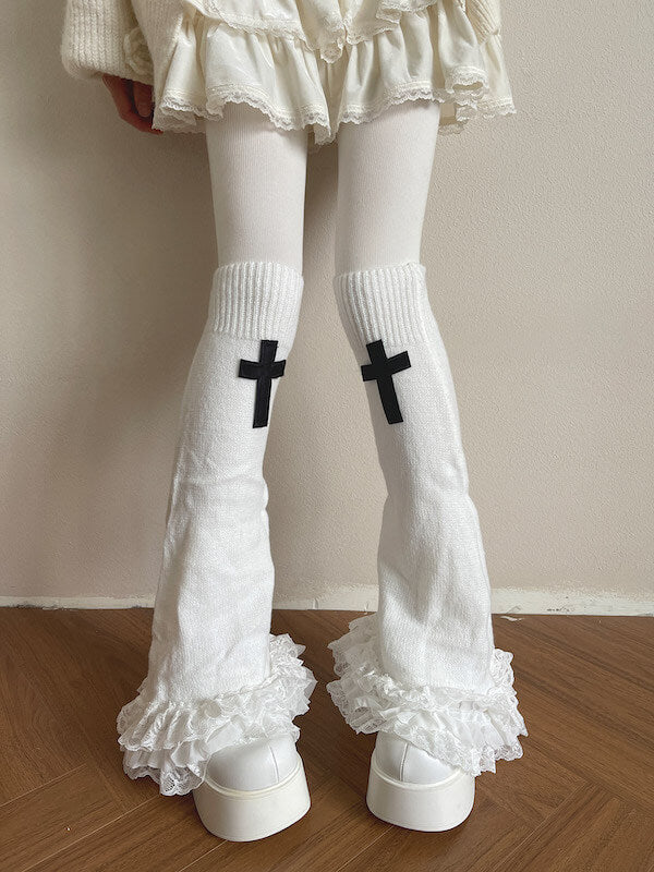 cutiekill-gothic-cross-lace-layered-flared-leg-warmers-c0517