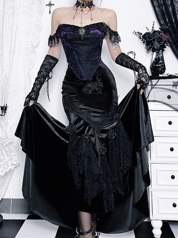 cutiekill-gothic-floral-fishtail-skirt-ah0531