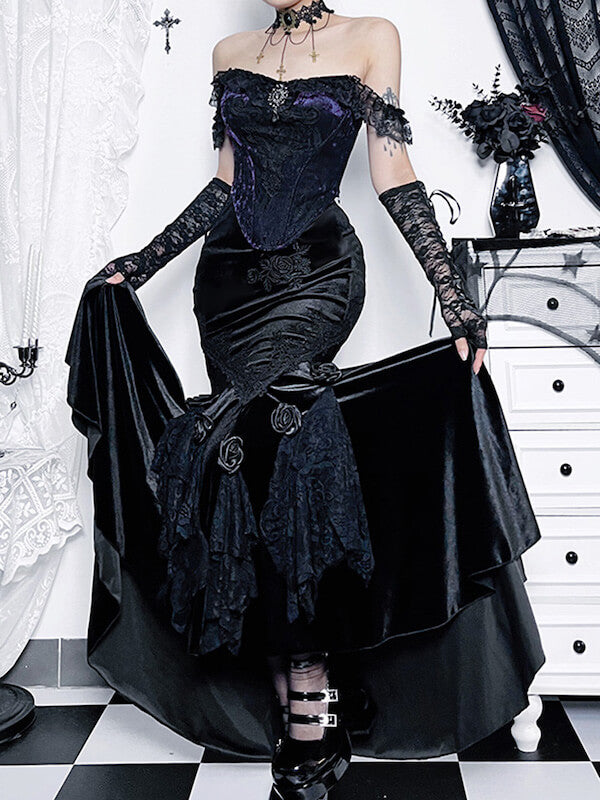 cutiekill-gothic-floral-fishtail-skirt-ah0531