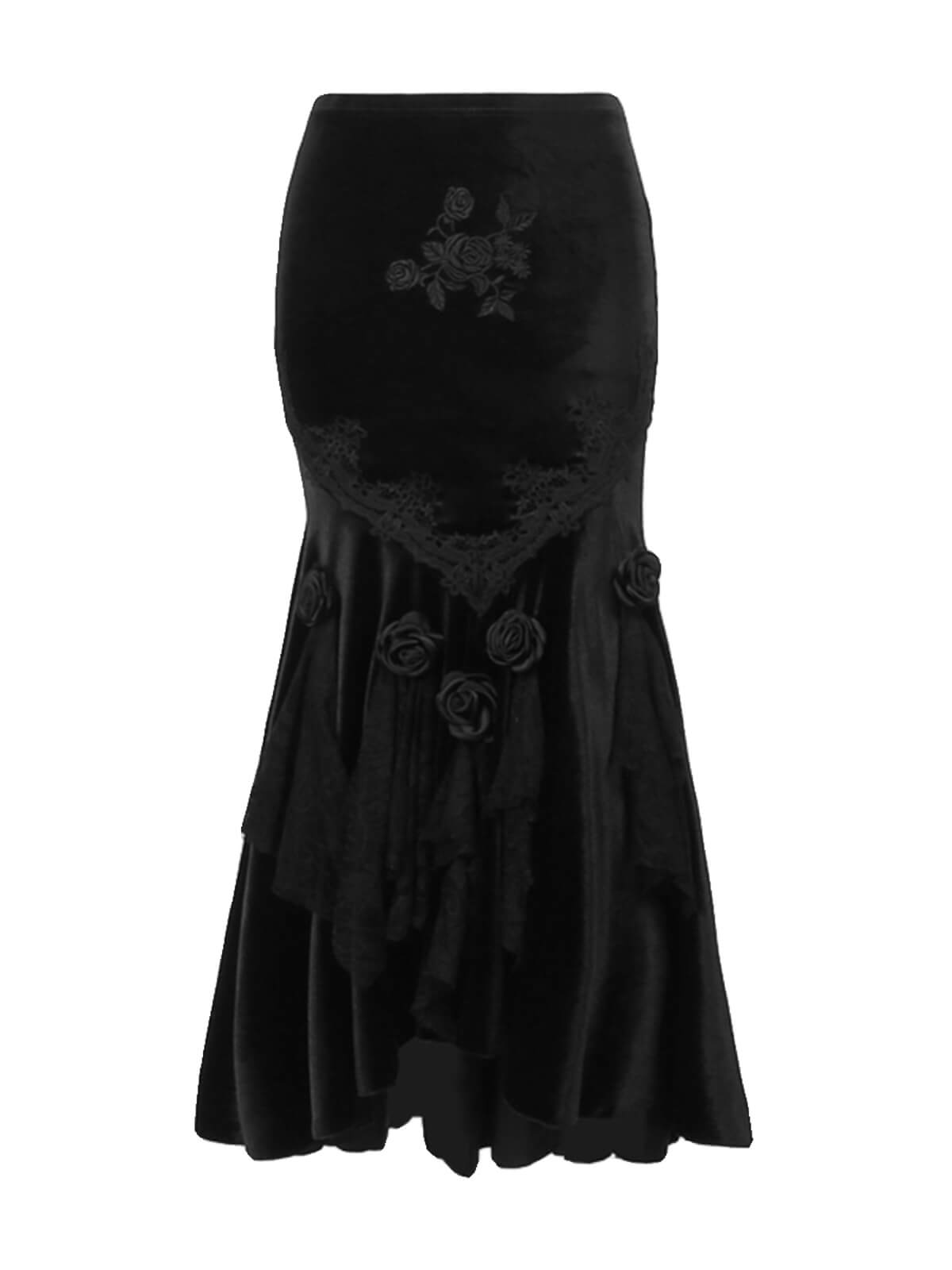 cutiekill-gothic-floral-fishtail-skirt-ah0531