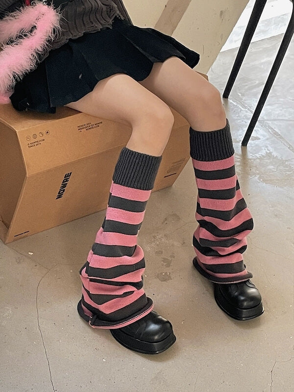 cutiekill-hot-girl-y2k-stripes-knit-leg-warmers-c0071