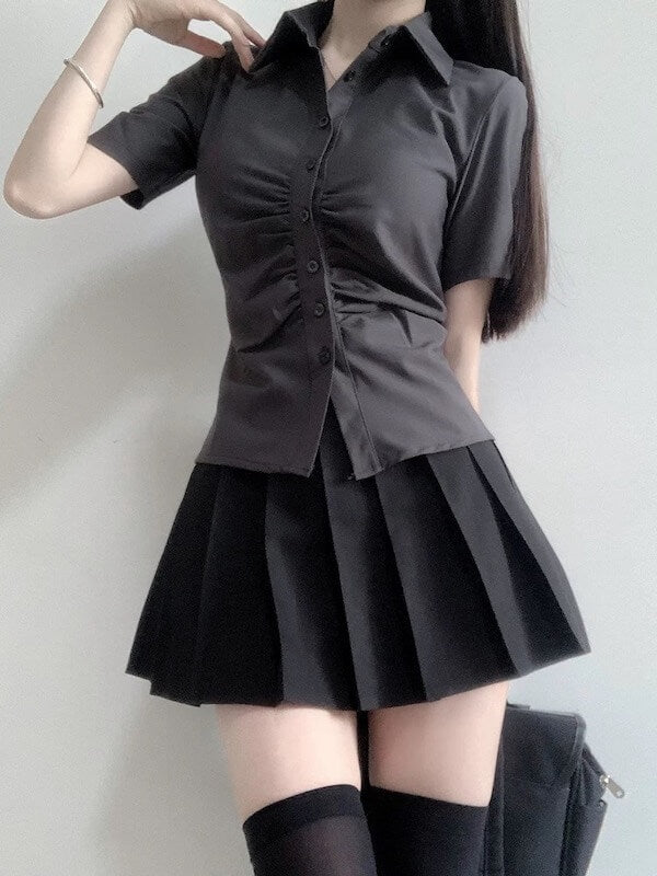 cutiekill-jk-ruched-slim-fit-blouse-shirt-jk0081