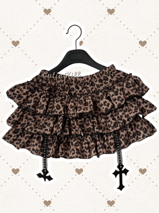 Leopard y2k cross layered bloomer skirt