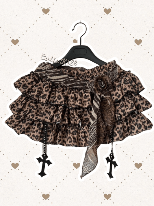 Leopard y2k cross layered bloomer skirt