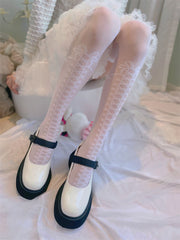 Lolita bow ribbon lace up stockings