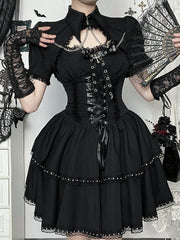 cutiekill-lolita-goth-lace-up-dress-chain-bolero-ah0840