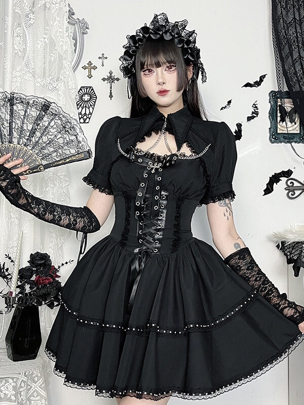 cutiekill-lolita-goth-lace-up-dress-chain-bolero-ah0840