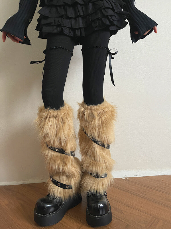 cutiekill-maillard-gothic-brown-furry-pu-leg-warmers-c0506